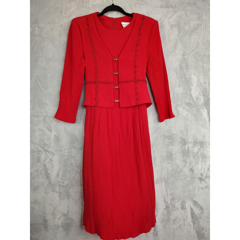 Miss Dory Red Textured Button Front Midi Dress Set Size 10